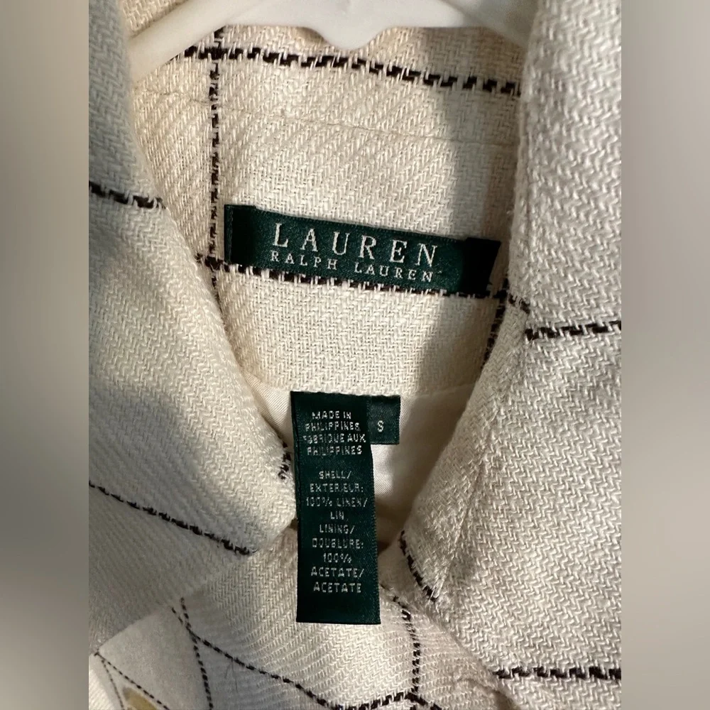 Ralph Lauren Cream Checkered Pea Coat - Picture 3 of 5